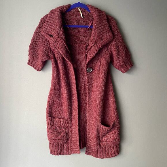 Free People Sweaters - Free People sz S Burgundy wool knit winter thick‎ cardigan